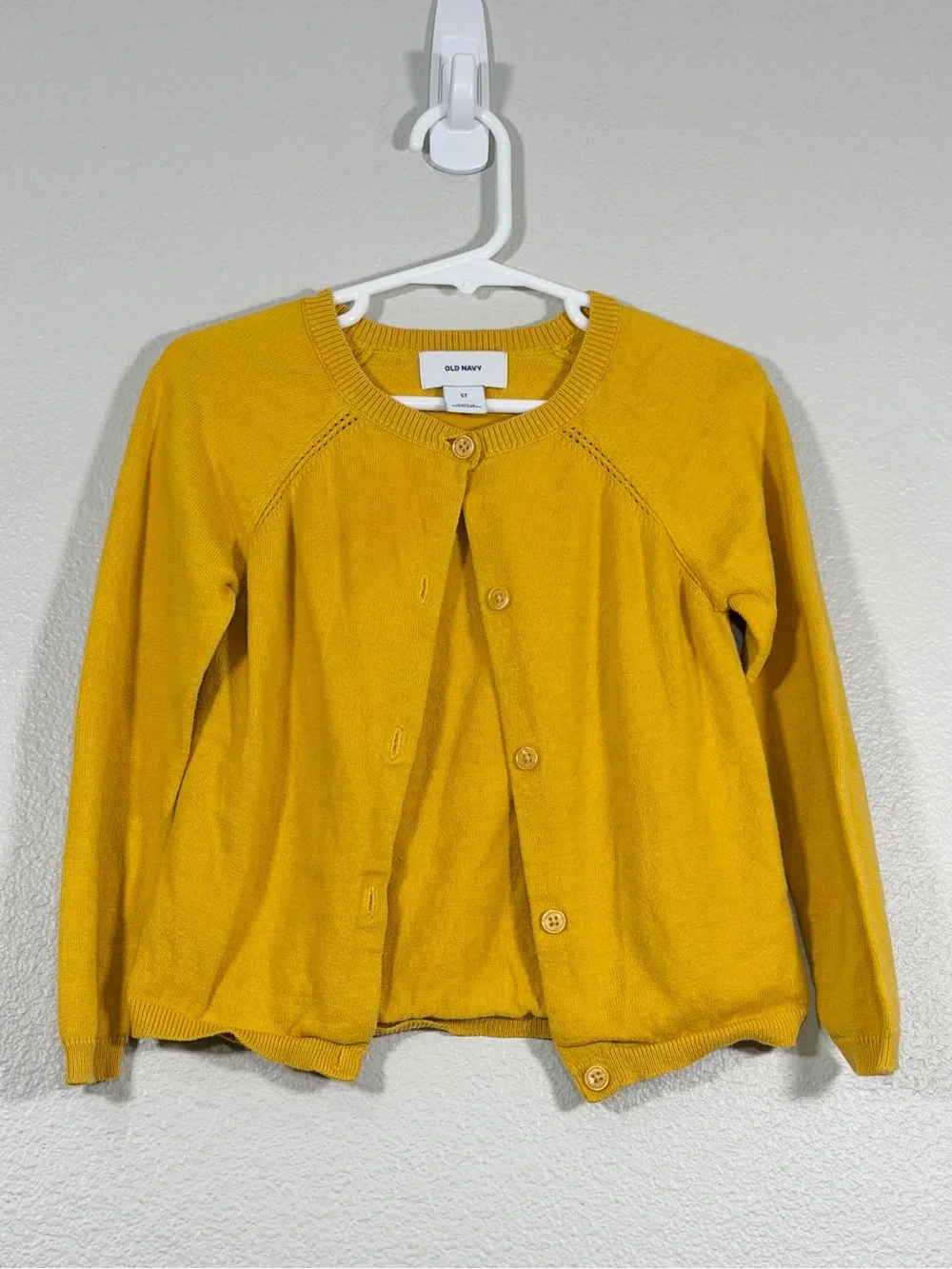 Old Navy Cardigan Yellow Mustard Knit Button-Front Crewneck Fall Sweater Girl 5T